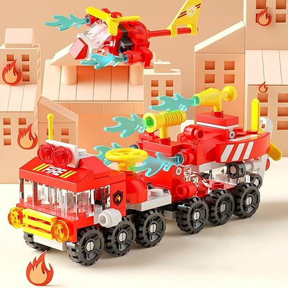Forest Fire Truck Building Blocks (134-Piece) | 6-in-1 STEM Toy for Kids Ages 6-12 | Creative Construction Set with Fire Engine, Rescue Vehicles & Emergency Scenes | Gift for Boys & Girls
