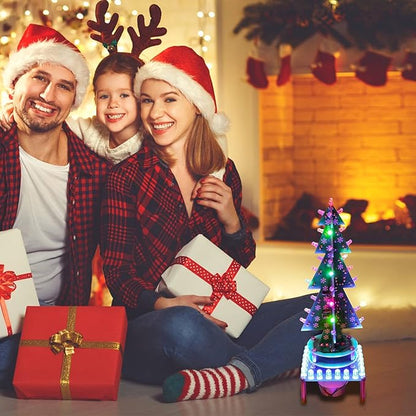 3D RGB LED Rotating Xmas Tree Soldering Kit, PEMENOL DIY Soldering Practice Kit Colorful Musical Christmas Tree Fun Electronic Project Kit for Christmas Decoration Home Family Friends