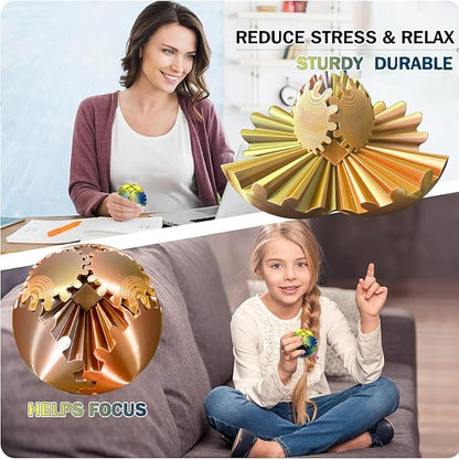 Gear Ball, 4.2in 3D Printed Gear Ball Spin Ball Cube Fidget Toys, Gear Sphere, Gear Balls Fidget Toy, Stress Ball, GearSphere Desk Toy, Fidget Balls, Gear Toy for Anxiety Relaxing (Laser Rose Gold)
