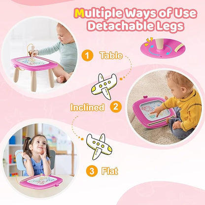Kikidex Toddler Toys for 1-3 Years, Sturdy Magnetic Doodle Board, Reusable, No Mess, Educational Learning Toys for Kids' Birthday (Rose)