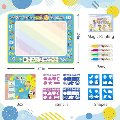 Water Doodle Mat Kids Mess Free Coloring Doodle Mat Toddlers Educational Toys for 3 4 5 6 7 8 Years Old with Magic Pens 2025 Educational Toys Birthday