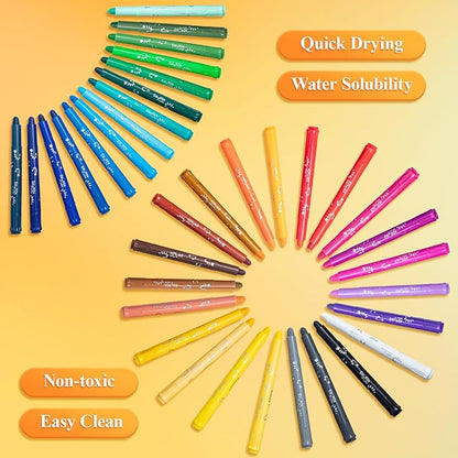 M&G 24 Pcs Tempera Paint Sticks, 24 Colors Solid Tempera Paint Set for Kids, Washable, Quick Drying, Non-Toxic, Works Great on Paper, Wood, Glass