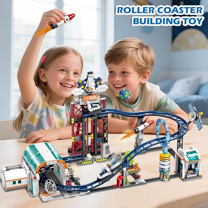 Space Roller Coaster Building Sets - Rollercoaster Building Toy with Rocket, Lift Platform, Satellitesr, Carriage, Food Cart, 926PCS Space Adventure Park for Adults Teens Kids Boys Ages 8-12