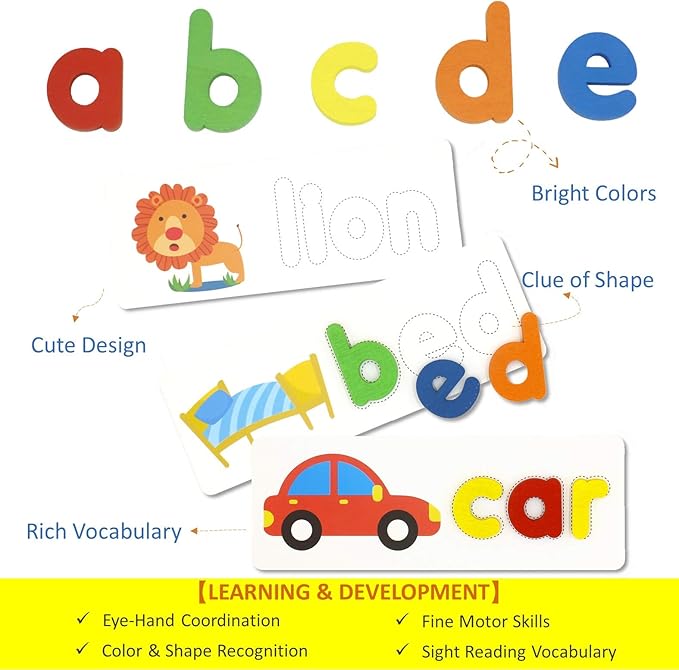 FLYINGSEEDS See and Spell Learning Toys, CVC Word Builders with Sight Words Flash Cards Kindergarten, Educational Toys for Toddler 2 3 4 Year Old Boys Girls - Gifts for Kids