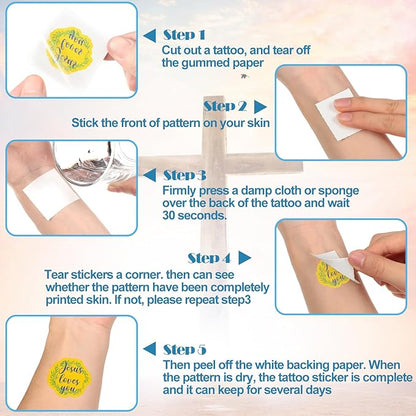 Landhoow 240 Pcs Jesus Loves You Tattoos Temporary for Kids Glitter Face Tattoos Cool Body Sticker Costume Accessory for Adults Boys Girls Party Favor