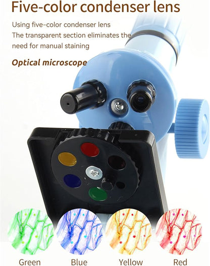 XD508 Microscope for Kids - 100X 600X 1200X Beginner Microscopes kit with LED Light, Science Educational Gift and Toy for Boy&Girl Birthday Halloween Christmas（Pink）