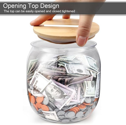 Large Clear Coin Bank Jar with Slotted Lid, Half Gallon Reusable Money Tip Change Savings Coin Jar for Coin or Raffle Ticket, Big Clear Money Coin Tip Piggy Change Bank Box for Adults Teens