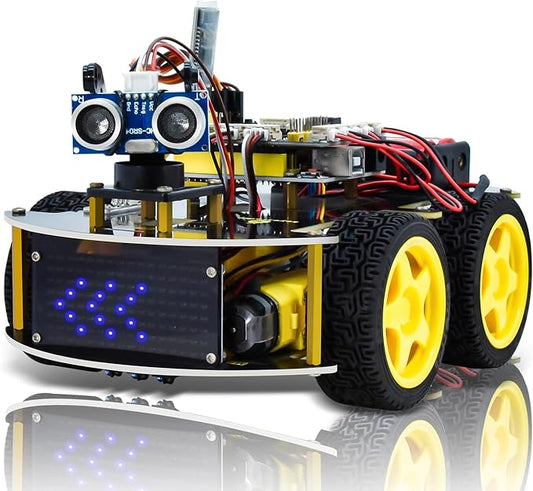 KEYESTUDIO Smart Car Robot,4WD Programmable DIY Starter Kit for Arduino for Uno R3,Electronics Programming Project/STEM Educational/Science Coding Kit for Teens Adults,15+