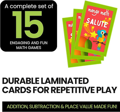 MANGO Math 15 Pack - Math Flash Cards - Educational Math Games for Kids - Addition, Subtraction, Place Value Games & Learning Kit -2nd 3rd 4th Grades - Kids 6-12 - Set of 15 Games - English Version