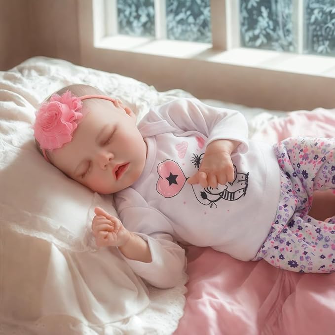 JIZHI Lifelike Reborn Baby Dolls Girl, 17 Inch Real Baby Doll Soft Body Realistic Newborn Vinyl Silicone Baby Doll Full Body Poseable Real Life Baby Dolls with Feeding Kit Gift Box for Kids Age 3+