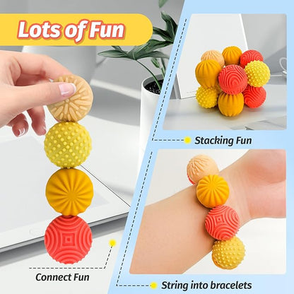 Fidget Magnet Ball Toys - 8 PCS Orange Texture Tactile Sensory Gift for Teens Adult ADHD Autism Anxiety, Silent Stress Relief Massage Roller Item Desk Toy for Home Office Calm Down with Case
