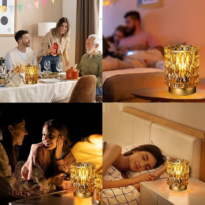 Battery Operated Table Lamps Timer, Mini Crystal Lamp for Area No Plug, Cordless Lamp with LED Bulb for Power Outage, Decorative Lamps for Tabletop/Corner/Entryway/Stairway/Bathroom/Fireplace(2*AMBER)