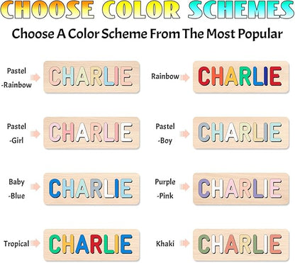Name Puzzle for Kids Personalized - 1 Year Old Girl Gifts - Personalized Birthday Baby Gifts Toys for 1-3 Year Old Girls Boys Kids - Wooden Puzzle Engraved Text Blessing - Toddler Learning Toys