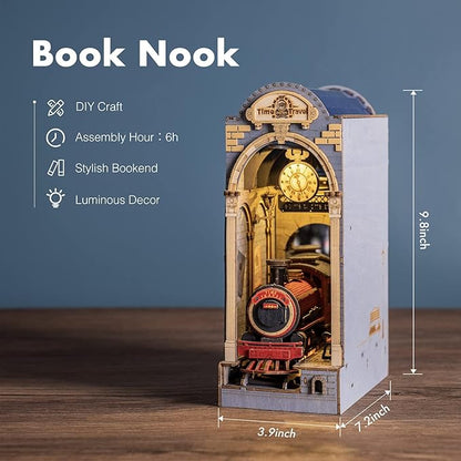 ROBOTIME Book Nook Kit DIY Miniature House Kit 3D Wooden Puzzle Booknook Decorative Bookend Bookshelf Halloween/Christmas Decorations/Gifts for Adults (Time Travel)