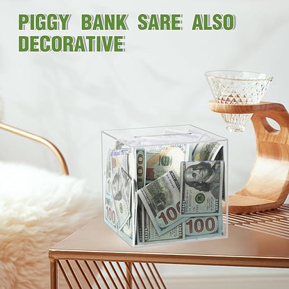 Clear Piggy Bank for Adults/Kids, Acrylic Unopenable Money Box for Cash Coin Saving, Must Break to Open, Money Saving Jar for Adults Boys Girls, Size 7.48''