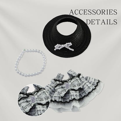 Clothes for Doll 3 PCS 17cm Clothes Set Cute Style Outfit Black Dress Hat Necklace for 6.7 Inches Doll – Only Accessories