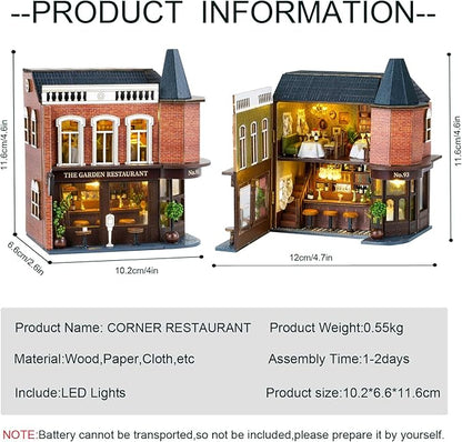 DIY Miniature House Kit, CUTEROOM Wooden Dollhouse Kit Mini House Making Kit with Furnitures, DIY Dollhouse Kit Birthday Gift (Garden Restaurant), D016-US