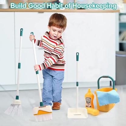 Joyfia Kids Cleaning Set 12 Piece, Toy Cleaning Set Includes Broom, Dustpan, Mop, Brush, Spray, Scraper, Bucket, Sponge and More, Pretend Play Housekeeping Kit for Toddlers Aged 3+