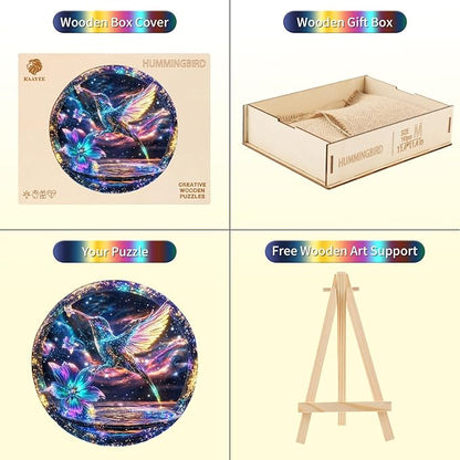 Wooden Puzzles for Adults, Hummingbird Wooden Jigsaw Puzzles, Unique Shaped Wooden Puzzle for Adults and Kids, Gifts for Family or Friends for Any Holiday.（11.4 * 11.4 in 193pcs）