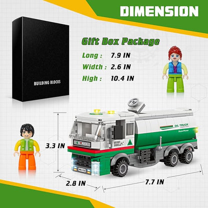 INRATELL City Tanker Truck Building Set,331 Pcs Deliver The Filled Oil Truck to Gas Station, Fun Transport Bricks Toy Birthday, Holiday Ideal Gift for Kids, Boys, and Girls Ages 6+