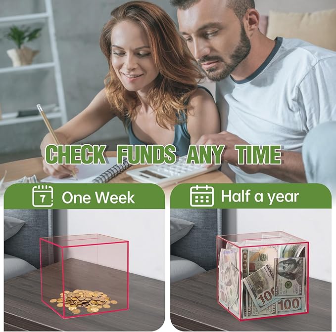 Clear Piggy Bank for Adults/Kids, Acrylic Unopenable Money Box for Cash Coin Saving, Must Break to Open, Money Saving Jar for Adults Boys Girls, Size 7.48''
