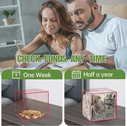 Clear Piggy Bank for Adults/Kids, Acrylic Unopenable Money Box for Cash Coin Saving, Must Break to Open, Money Saving Jar for Adults Boys Girls, Size 4.72''