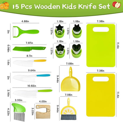 Chanking 15 Pieces Kids Safe Knife Set for Real Cooking Child-Friendly Plastic Chef Tools Montessori Kitchen Toys for Toddlers with Bright Colors Gifts for Boys and Girls
