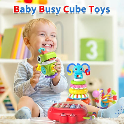 4 in 1 Baby Toys for 6 to 12 to 18 Months, Infant Sensory & Stacking for 1+ Year Old, Busy Cube Toys for Babies 6 - 12 Months, Piano Xylophone Musical Travel Toys, Christmas Birthday Gifts for 1 - 2
