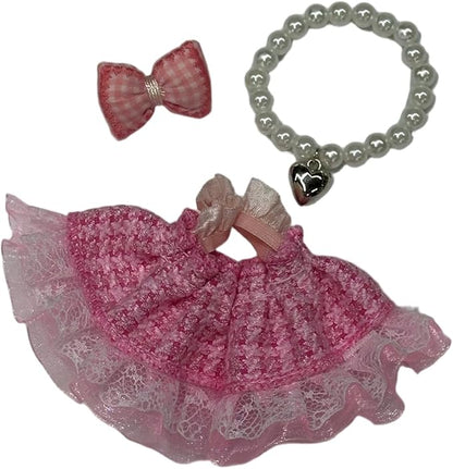 Doll Clothes for 17cm Figures,Purple Floral Embellished Tiered Lace Princess Dress with Floral Lace Headband