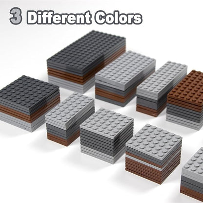 130 Pieces Classic Building Plate, 3 Color with 11 Size Baseplate, Base Plates Compatible with Lego Parts and Pieces, Building Bricks, for Most Brands (Dark Grey, Light Grey, Brown)