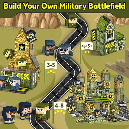 GobiDex 100PCS Army Magnetic Tiles Road Set, Military Magnetic Building Blocks with Toy Soldiers, STEM Construction Toys for Kids Ages 3-5 4-8, Christmas Birthday Gifts for 3+ Year Old Boys Girls