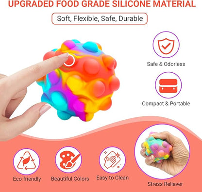 RadBizz Push Pop Bubble Fidget Sensory Toy Ball - for Autism, Stress, Anxiety - Kids and Adults (Multicolor Ball)