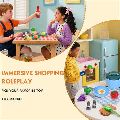 35Pcs Kids Kitchen Toy Accessories, Toddler Pretend Cooking Playset with Play Pots, Pans, Utensils, Cookware, Play Food Set, Toy Vegetables, Learning Gift for Girls & Boys (Blue)