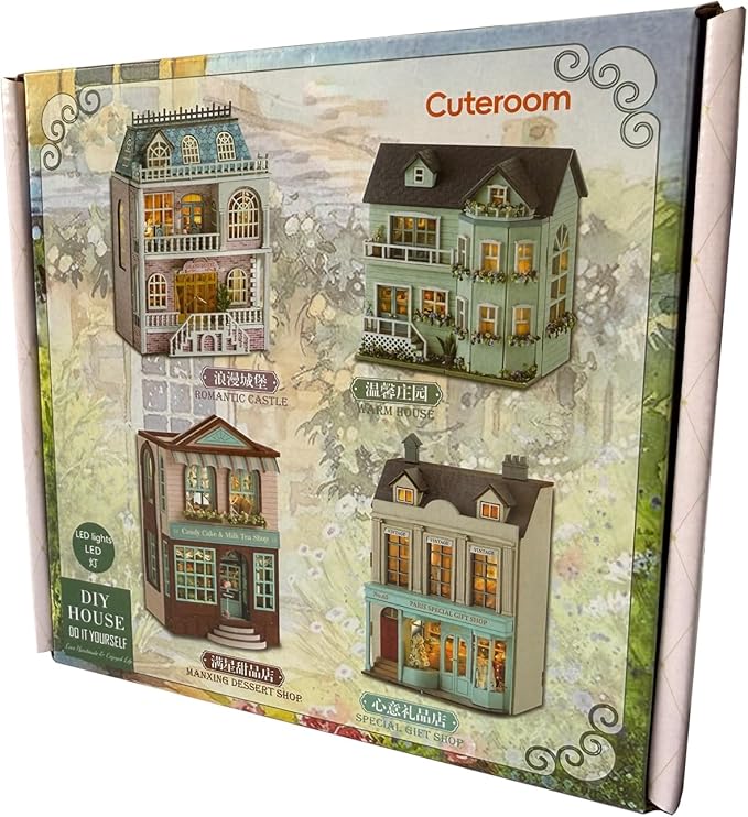 DIY Miniature House Kit, CUTEROOM Wooden Dollhouse Kit Mini House Making Kit with Furnitures, DIY Dollhouse Kit Birthday Gift for Women and Girls (Warm Manor)