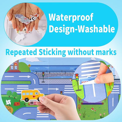 6 Pack Reusable Sticker Book for Kids,Visfun Stickers for Kids Window Stickers Fun Travel Toys for Toddlers Gifts Idea for Boys and Girls (Animal+Vehicles+Space+Insecks+Ocean+Dinosaurs)