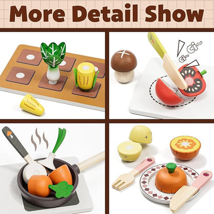 Wooden Play Food Sets for Kids Kitchen, Farm to Table, Play Kitchen Accessories Cutting Vegetables Toy, Pretend Play Food Cooking Games, Learning Resources Food for Kids 3+