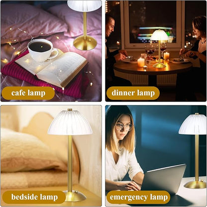 Liliful 4 Pcs LED Portable Cordless Table Lamp Touch Battery Operated Rechargeable Gold Desk Lamp 3 Color Dimmable for Bedroom Living Room Dining (Gold,Mushroom Style)
