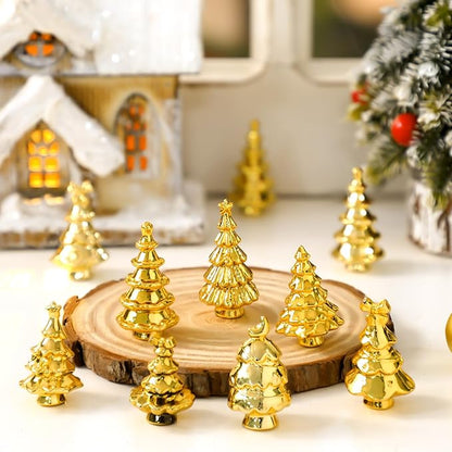 Thyle 140 Pcs Mini Golden Christmas Trees for Xmas Decorations Christmas Vase Filler Small Golden Xmas Tree Statue for Home Table Scatters Favor Vase Filler
