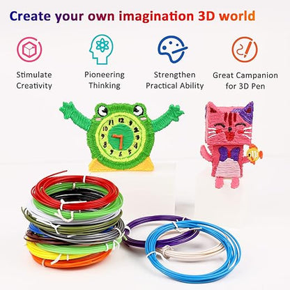 16-Color 320ft PLA 3D Pen Filament Refills - 1.75mm, Kids Safe, 250 Stencils eBook - for SCRIB3D P1 and MYNT3D Pens