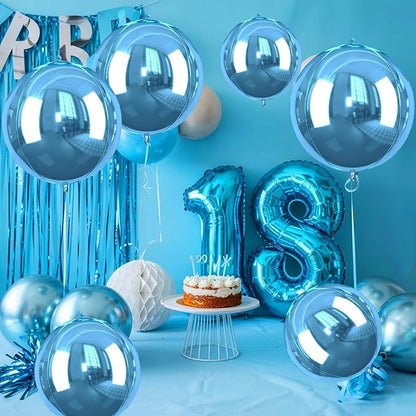 Blue Giant 4D Foil Balloons, Saxuxu 6Pcs Large Metallic Blue Round Balloons, 22 Inch Big Round Foil Balloon for Blue Sea Birthday Party Baby Shower Wedding Decorations