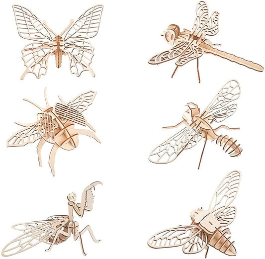 3D Wooden Insect Puzzle - 6 Piece Set Insect Animal Skeleton Assembly Model Puzzle - DIY Wooden Crafts 3D Puzzle - STEM Toys Gifts for Adults & Teens Birthday Gifts Christmas