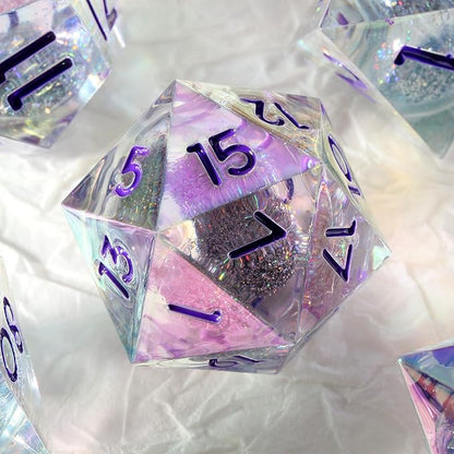 Sharp Edge Dice with Iridescent Plating, DNDND Handmade Liquid Core Resin D&D Dice Set with Dragon Metal Gift Case for Dungeons and Dragon Tabletop Games (Iridescent Plating Liquid)