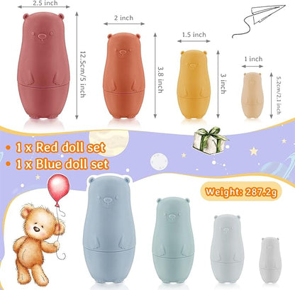 Chivao 8 Pieces Russian Nesting Dolls Silicone Matryoshka Doll Educational Stacking Nesting Dolls for Toddlers Vivid Food Grade Baby Teether for Kids, Gift for Kids(Bear)