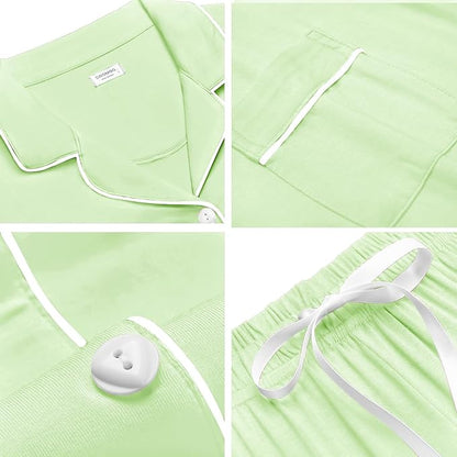 SWOMOG Womens Button Down Pajamas Set Short Sleeve Sleepwear Bride Soft Pj Lounge Sets XS-3XL