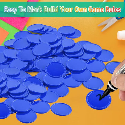 Coopay 1000 Pieces 1 Inch Bingo Chips Bulk, Bingo Markers for Math Practice, Plastic Learning Counters Disks Counting Discs and Poker Chips Game Tokens Kids Reward (Blue)