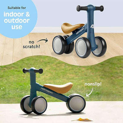 Retrospec Cricket 2 Baby Walker Balance Bike with 4 Wheels - Safe Learning Toy for Ages 12-24 Months - Scratch-Resistant Indoor Outdoor Toddler Riding Toy with Steering Limit & Soft Grips