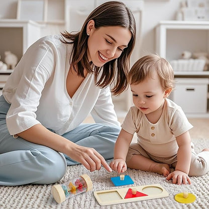 Toyssa Wooden Montessori Toys for Babies 6-12 months with Rainbow Color and Mirror Spinning Drum/Baby Shape puzzle 6-12 months/Sensory Toys Rain Rattle, Montessori Toys Gifts for Toddlers 1 Years Old
