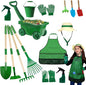 Kids Gardening Tools Set,15Pcs Wheelbarrow Set for Kids with Shovel, Rake, Watering Can Outdoor Backyard Farm Digging Toys, Halloween Christmas Birthday Gifts for Boys Girls
