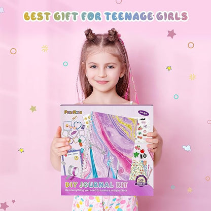 PERRYHOME DIY Journal Kit for Girls Ages 8-14, DIY Girl Journal Set for Teenage Girls Scrapbook & Diary Kits, Journaling Art Crafts Kit Teen 8 9 10 11 12 13 14 Year Old Girl Birthday Gifts - Purple