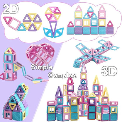 ASOK Magnetic Building Block 155pcs Educational Magnet Tiles Creative Learning and Development Macaron Color Toys Set for 3 4 5 6 7 8 Years Old Boys Girls Kids
